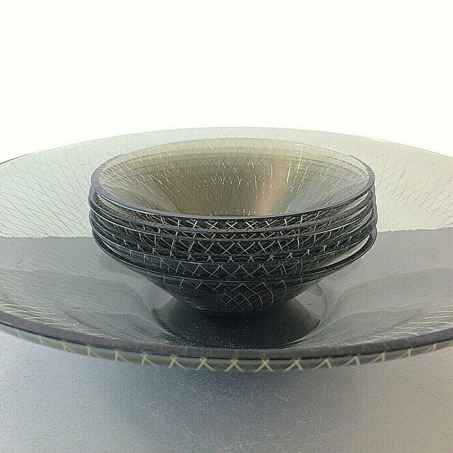 RAUCHGLAS 50er 60er Schüssel Schälchen Schale Set MID CENTURY 7 teil.