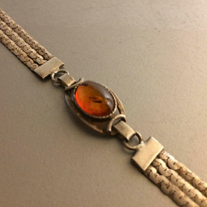 ARMBAND versilber 925 Bernstein und punziert Art Déco 17 cm 