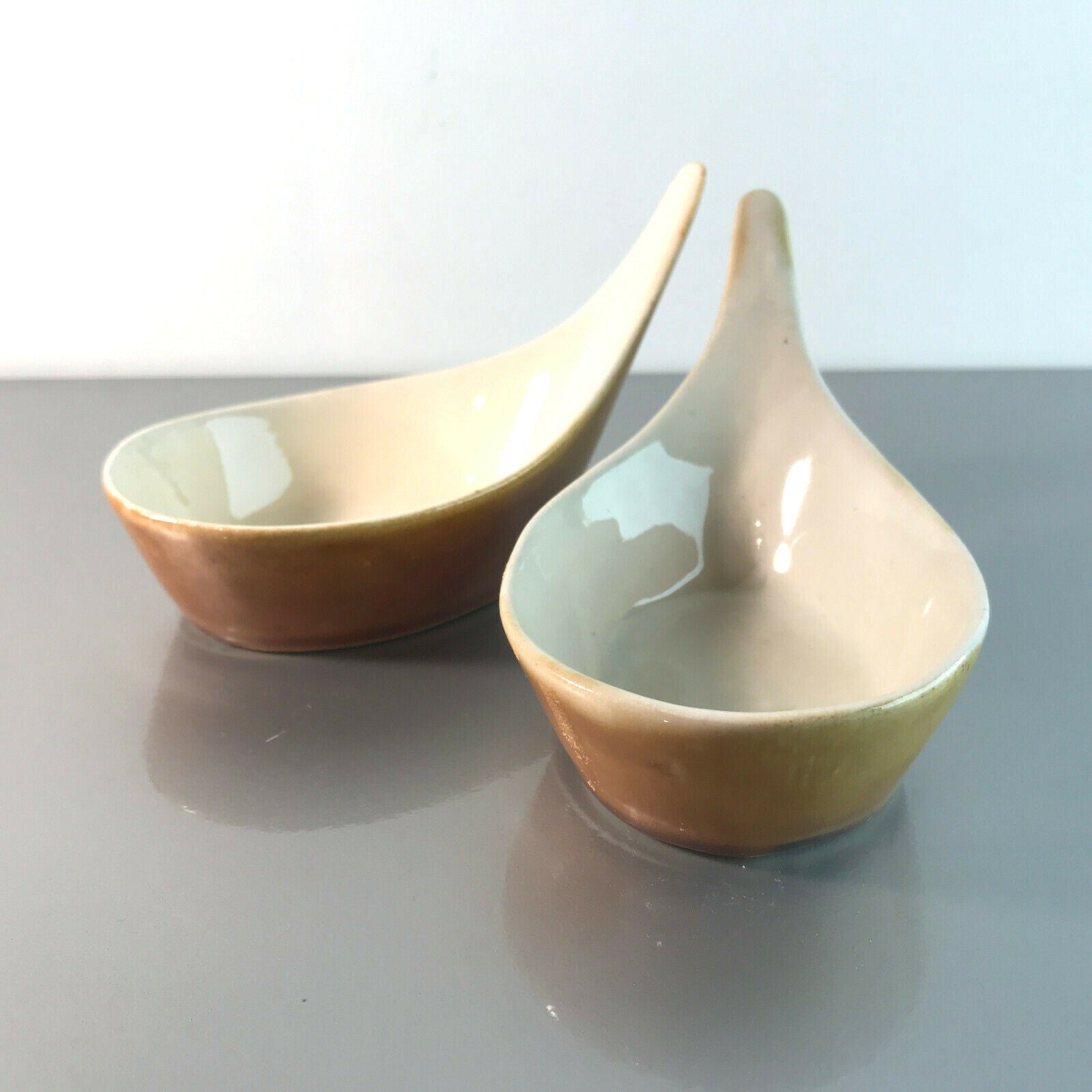 Keramik Schälchen Schale Seifelschale braun beige 2er Set Schiff 60er