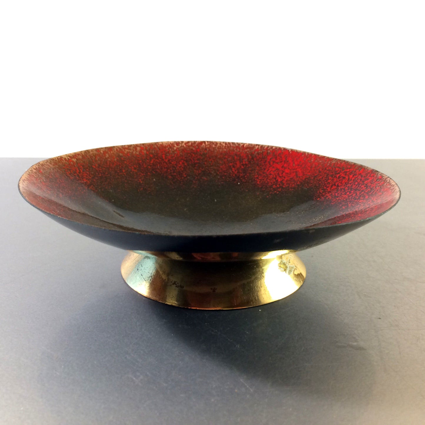MID CENTURY Emaille Schale D 14,6 cm 50er Vintage rot schwarz