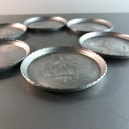 ntersetzer Metall 60er 70er 8 cm 6er Set Vintage ALU Vögel