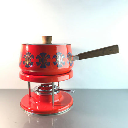 Vintage Fondue Fonduetopf Stövchen Rechaud Brenner Emaille MID CENTURY