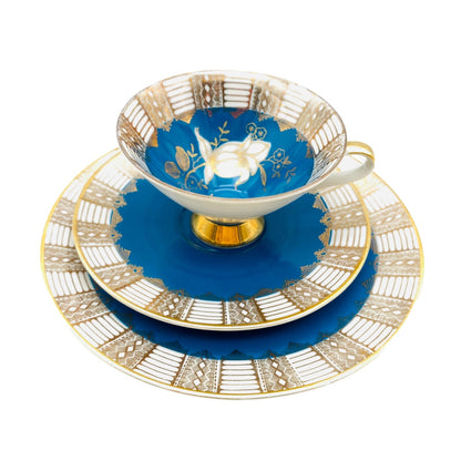 Z & Co Tischenreuth Sammeltasse gold blau Gedeck Teller 19,4 cm Porzellan Rosen