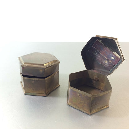 Deckeldose Dose Messing Vintage 2er Set 6 eckig  60er 50er