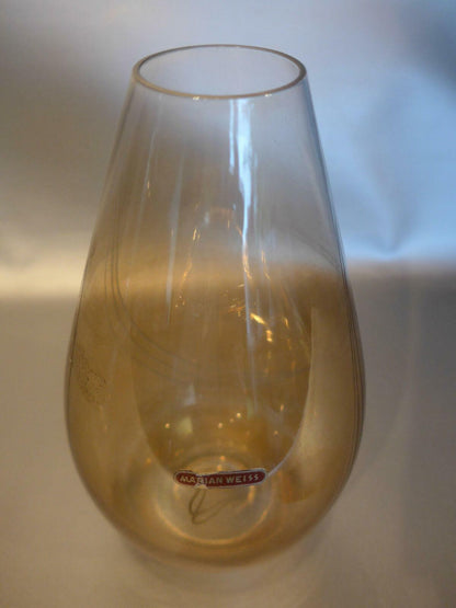 MARIAN WEISS Glas Vase 50er 60er GLASVASE beschliffen gelb braun H 16,3 cm