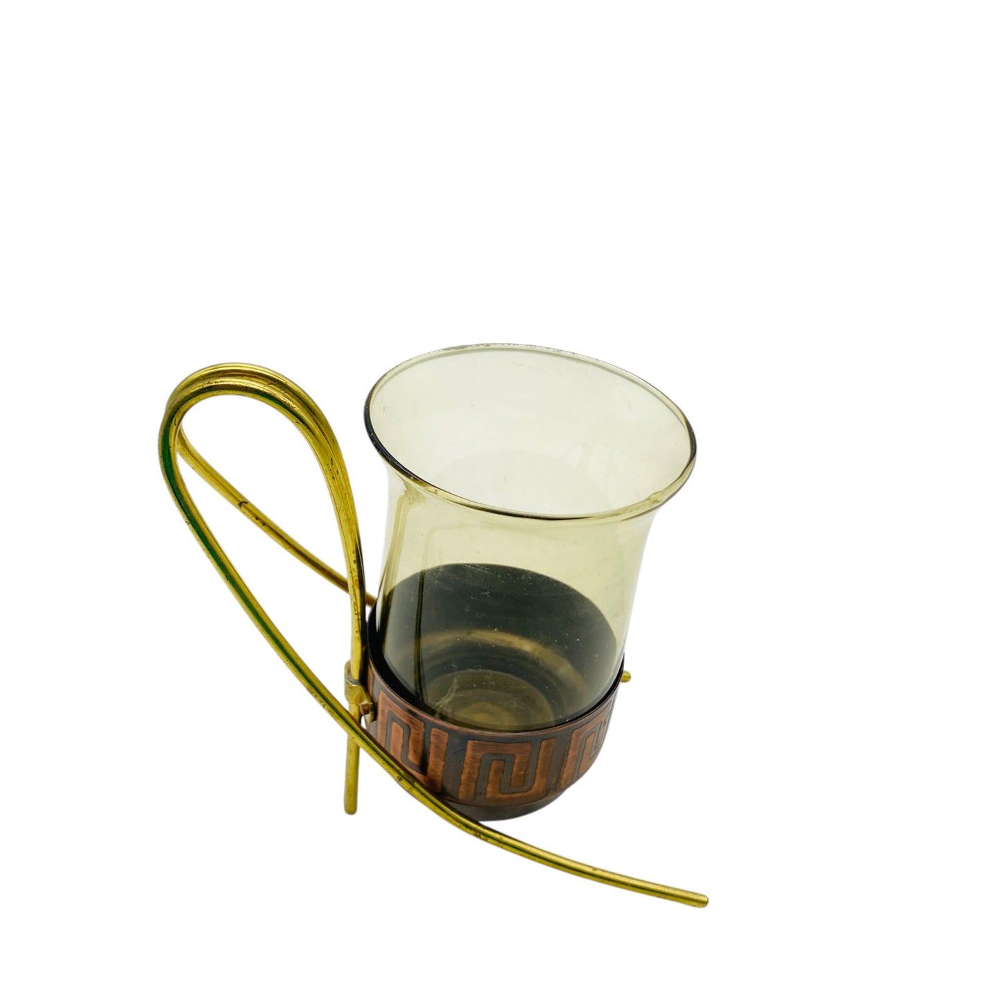 Glas Bernstein gelb Messing 50er 60er mit Halter MID CENTURY Kupfer