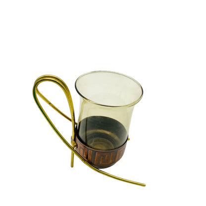 Glas Bernstein gelb Messing 50er 60er mit Halter MID CENTURY Kupfer