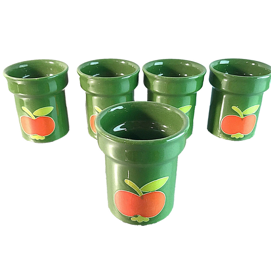 WÄCHTERSBACH Keramik Vase Becher Set grün Apfel 60er 70er 9,6 cm Kinder