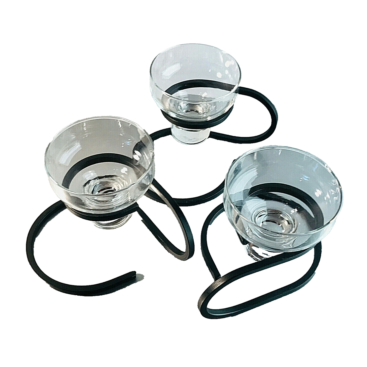 Kerzenhalter 3er Set Danish Iron SCHMIEDEEISEN MID CENTURY 50er 60er Glas