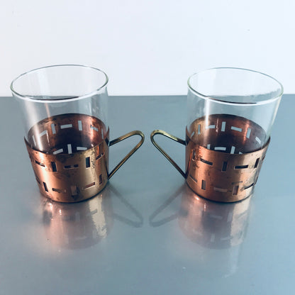 Teegläser Halter 50er 60er Set SCHOTT MID CENTURY Teetassen Glas Kupfer