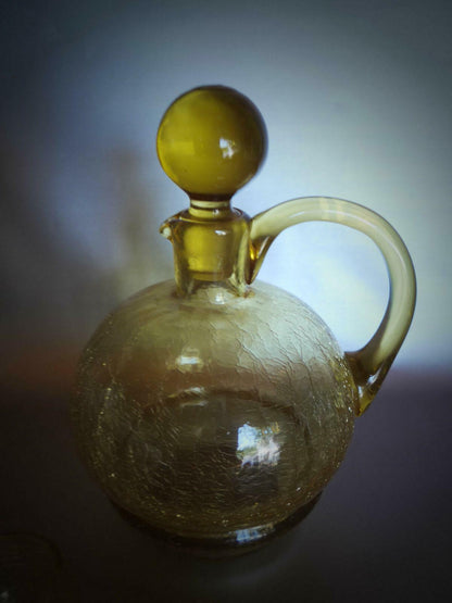 KARAFFE Glas Gläser Kännchen Craquele Eisglas BERNSTEIN gelb