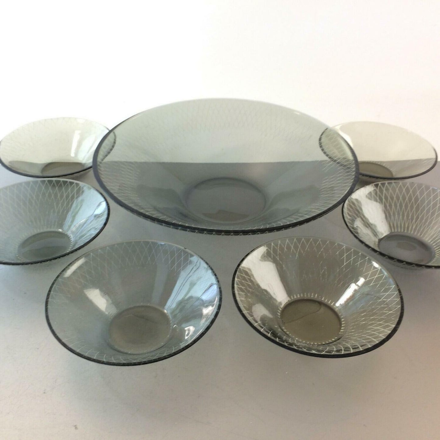 RAUCHGLAS 50er 60er Schüssel Schälchen Schale Set MID CENTURY 7 teil.
