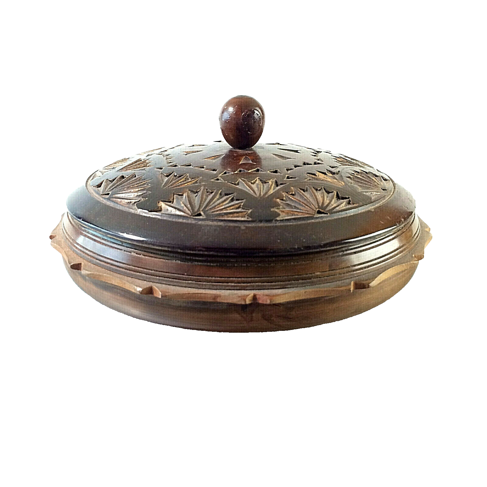 Vintage 60er 50er Deckeldose Dose Holz D 17,5 cm MID CENTURY Schnitzerei