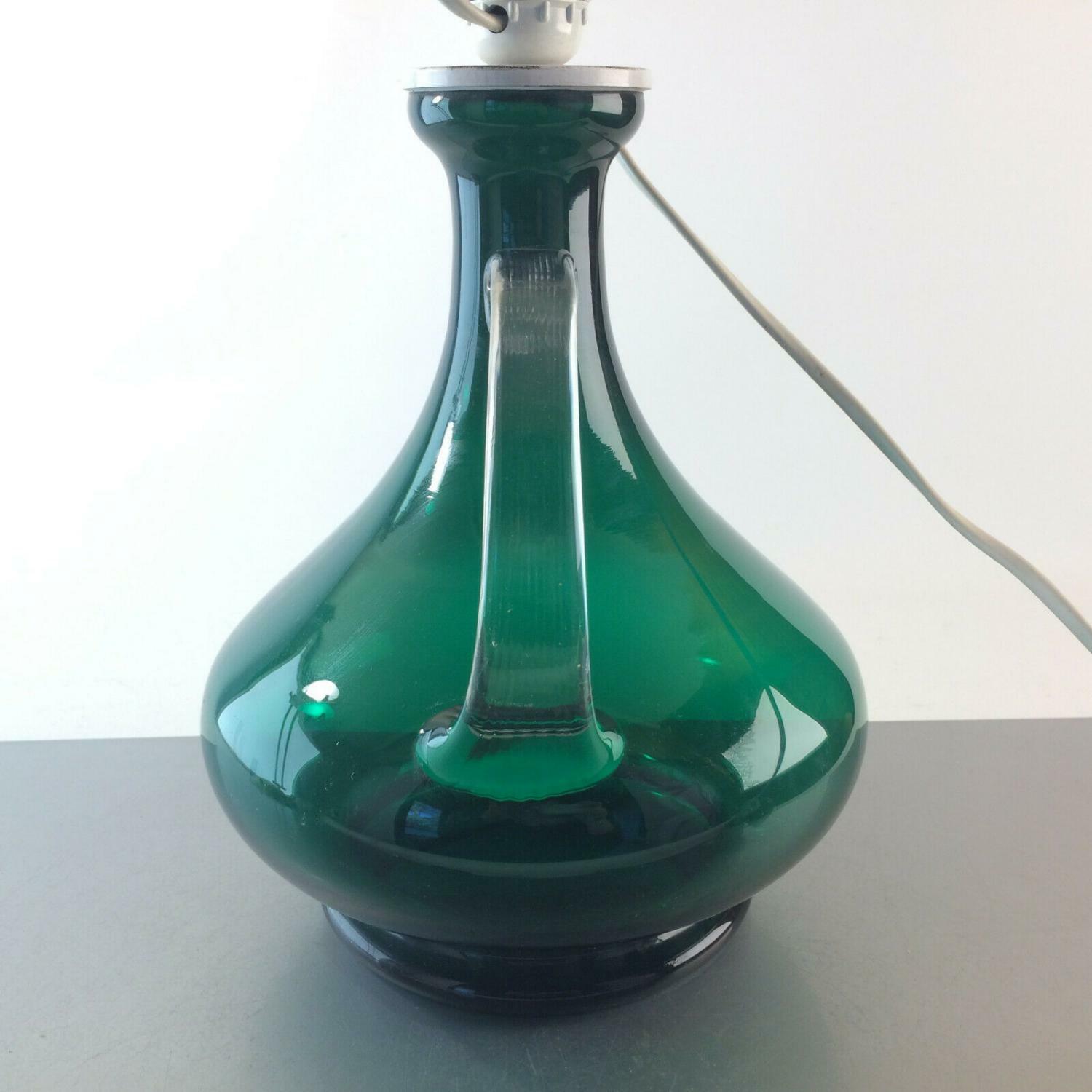 Lampenfuß Leuchte Glas grün ITALY 29 cm + SCHIRM 50er 60er 70er Lampe 