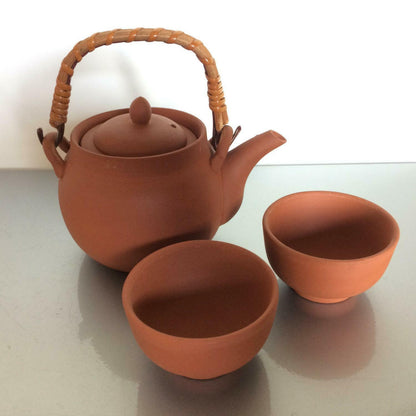 Chinesisches Teeservice TONKERAMIK Kännchen Kanne 2 Teeschalen asiatisch