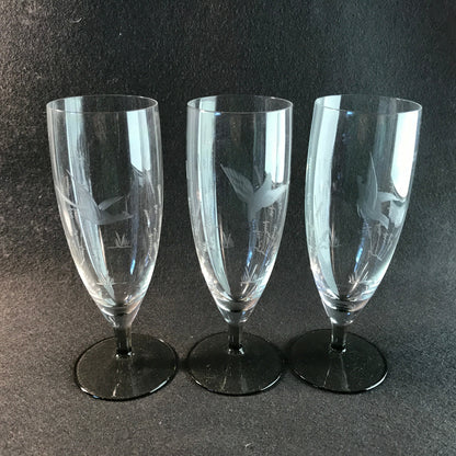 Vintage RAUCHGLAS 15,7 cm Sektgläser 3 er Gläser Trinkgläser Glas Schliff