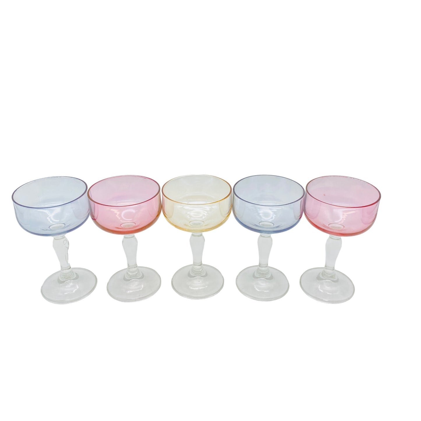 Vintage 5 er Set  gelb rosa blau 10,8 cm Likörgläser Gläser Trinkgläser Glas