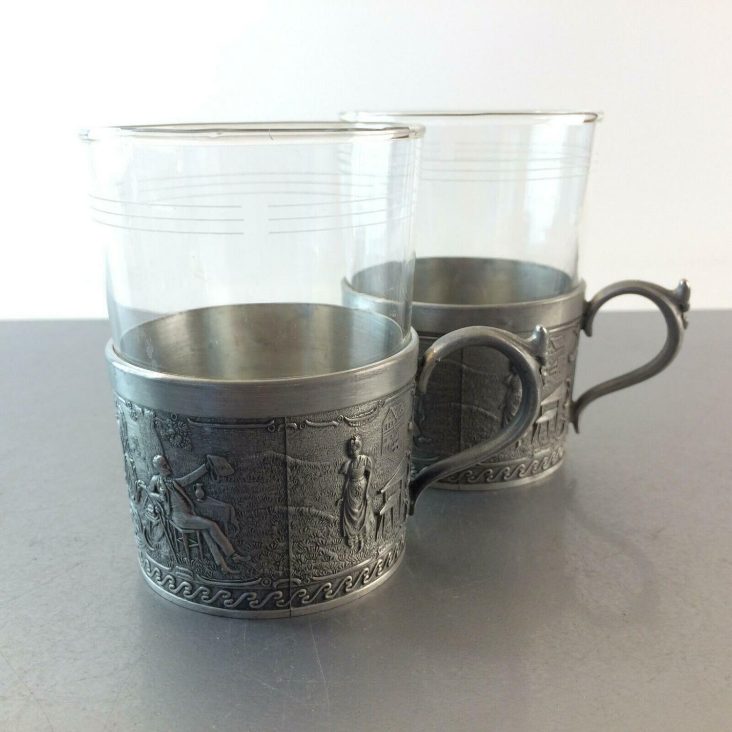 Friesling ZINN ORNAMENTE 2 er Teegläser Teetassen 9,5 cm Tassen  SCHOTT