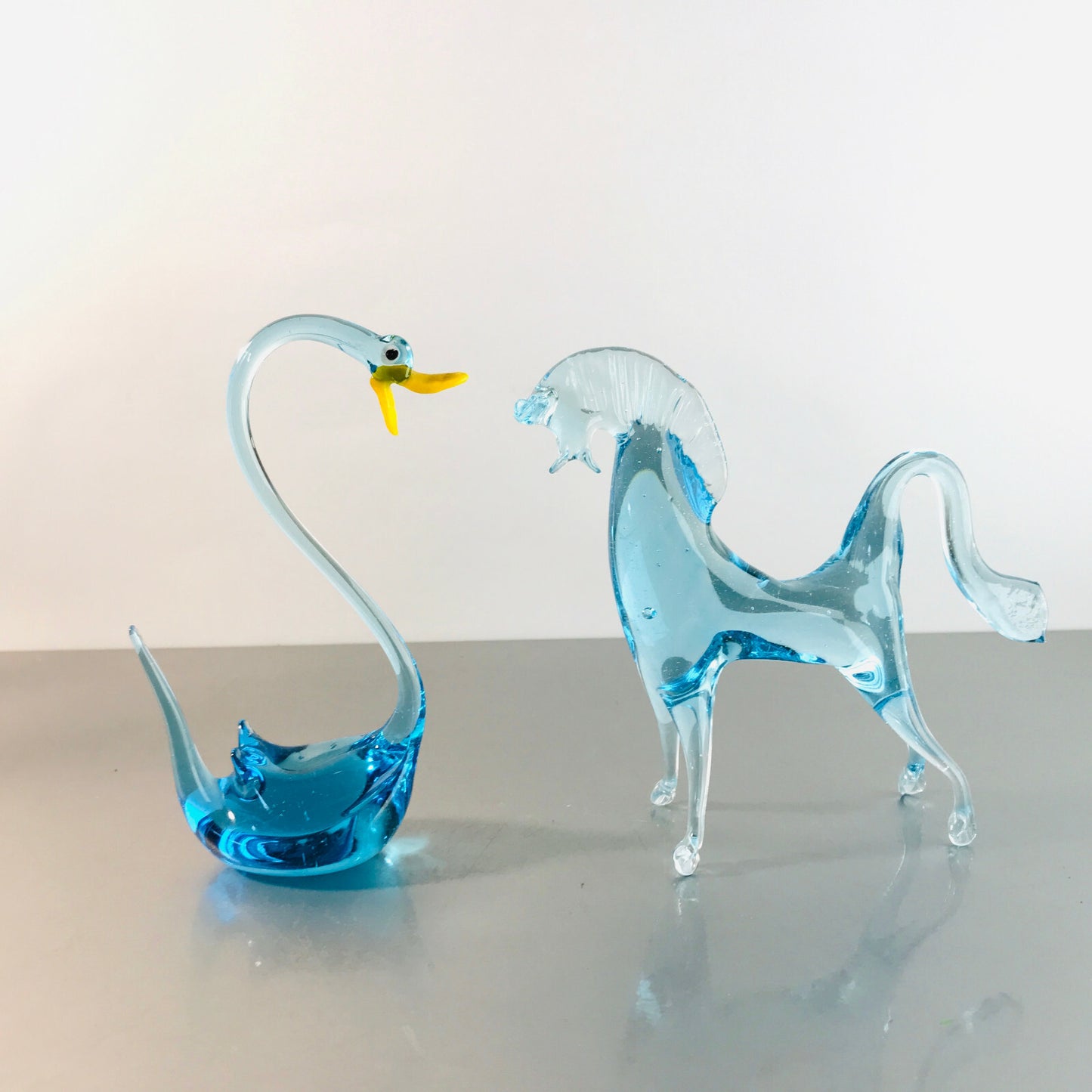  Murano Figur Pferd Schwan blau Glas Vintage ca 13 cm 60er 70er Tierfigur