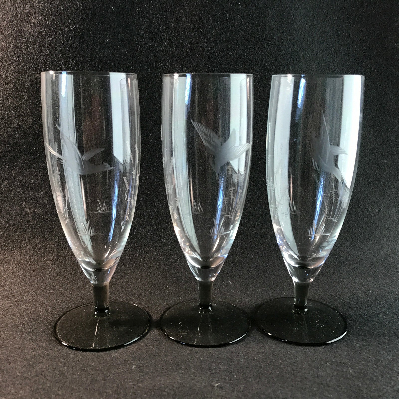 Vintage RAUCHGLAS 15,7 cm Sektgläser 3 er Gläser Trinkgläser Glas Schliff