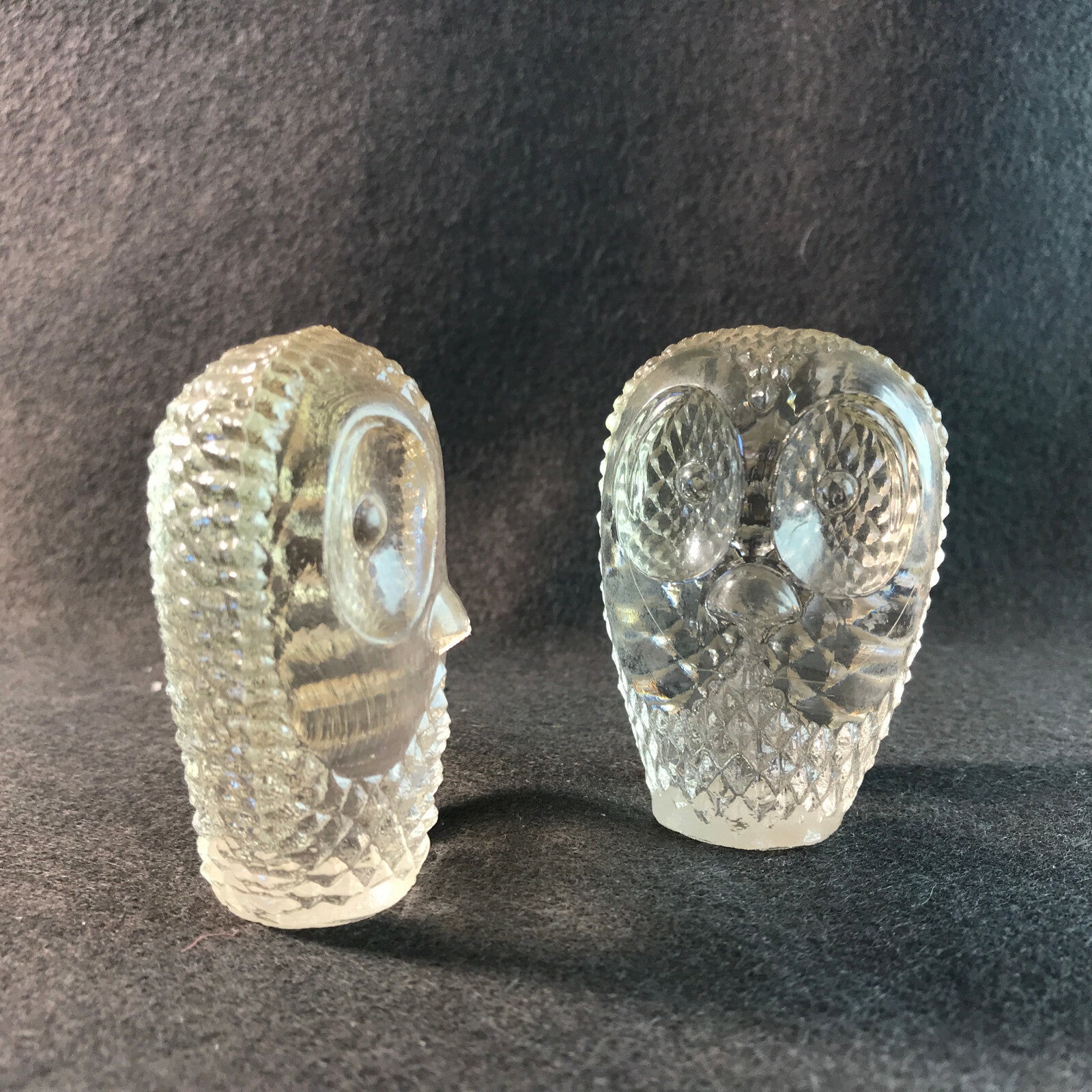 Glasfigur EULE Figur Glas 6 cm Vintage Schliff  50er 60er Uhu