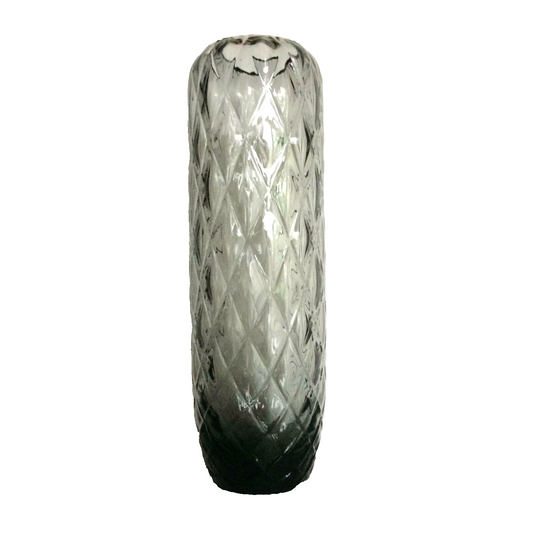 Rauchglas Vase Rauten Dekor H 23 cm 50er 60er MID CENTURY