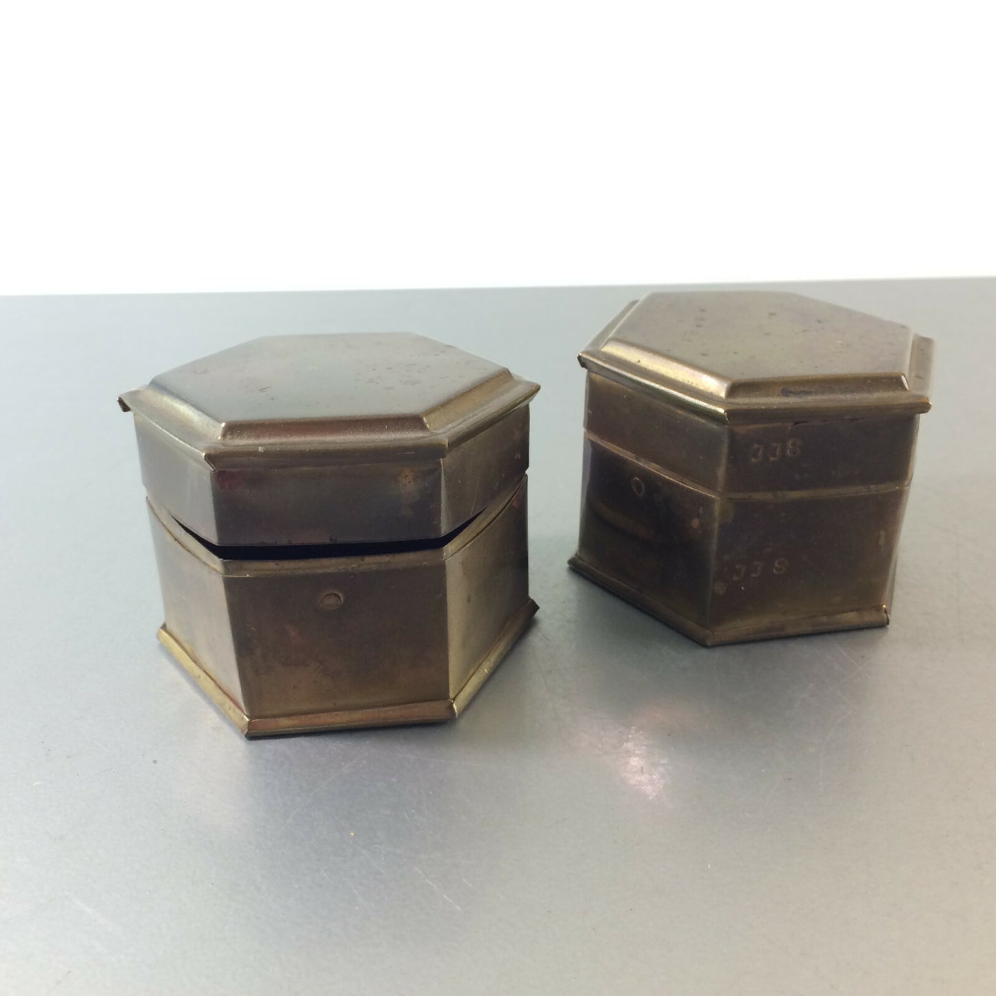 Deckeldose Dose Messing Vintage 2er Set 6 eckig  60er 50er