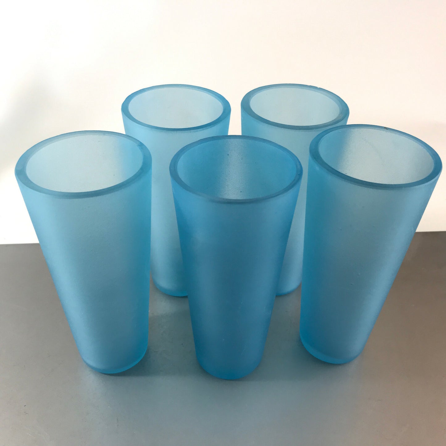 Wassergläser 15 cm 5 er Set 50er 60er blau satiniert LONG Gläser Vintage