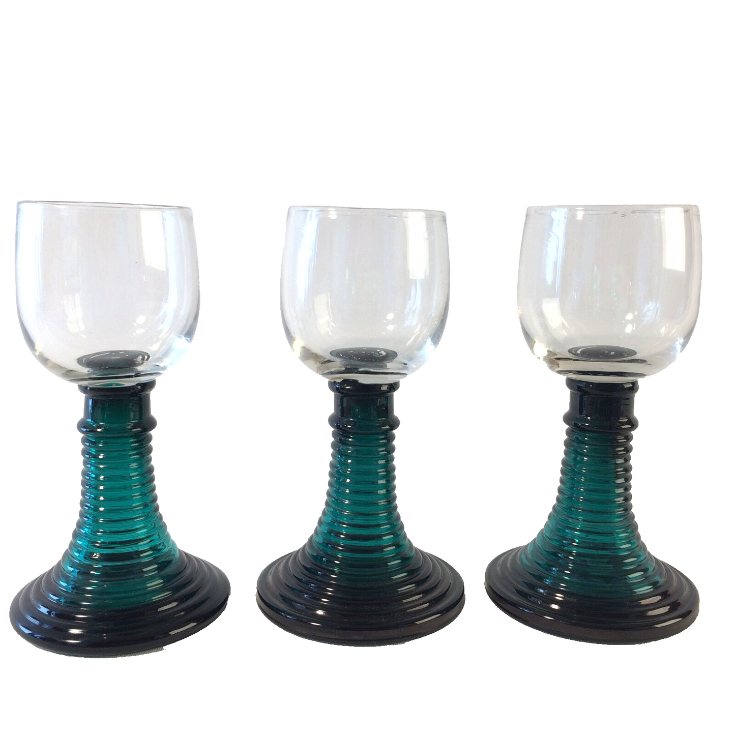 Vintage Weinrömer 3er  Weingläser grün 15 cm GLAS 50er 60er MID CENTURY 