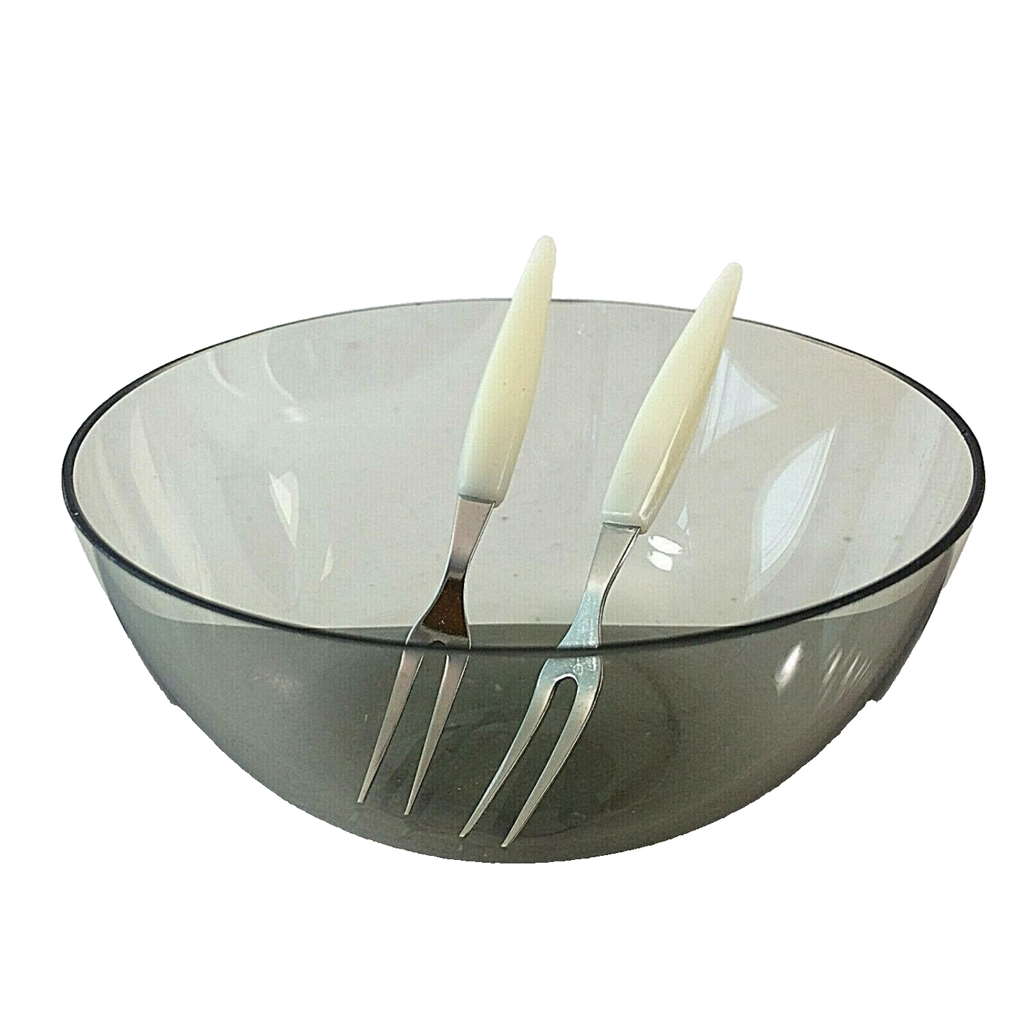 50er 60er Rauchglas Glas Schälchen Schalen MID CENTURY + Gabeln 