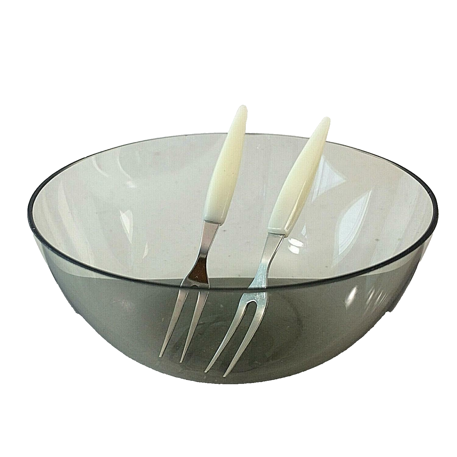 50er 60er Rauchglas Glas Schälchen Schalen MID CENTURY + Gabeln 