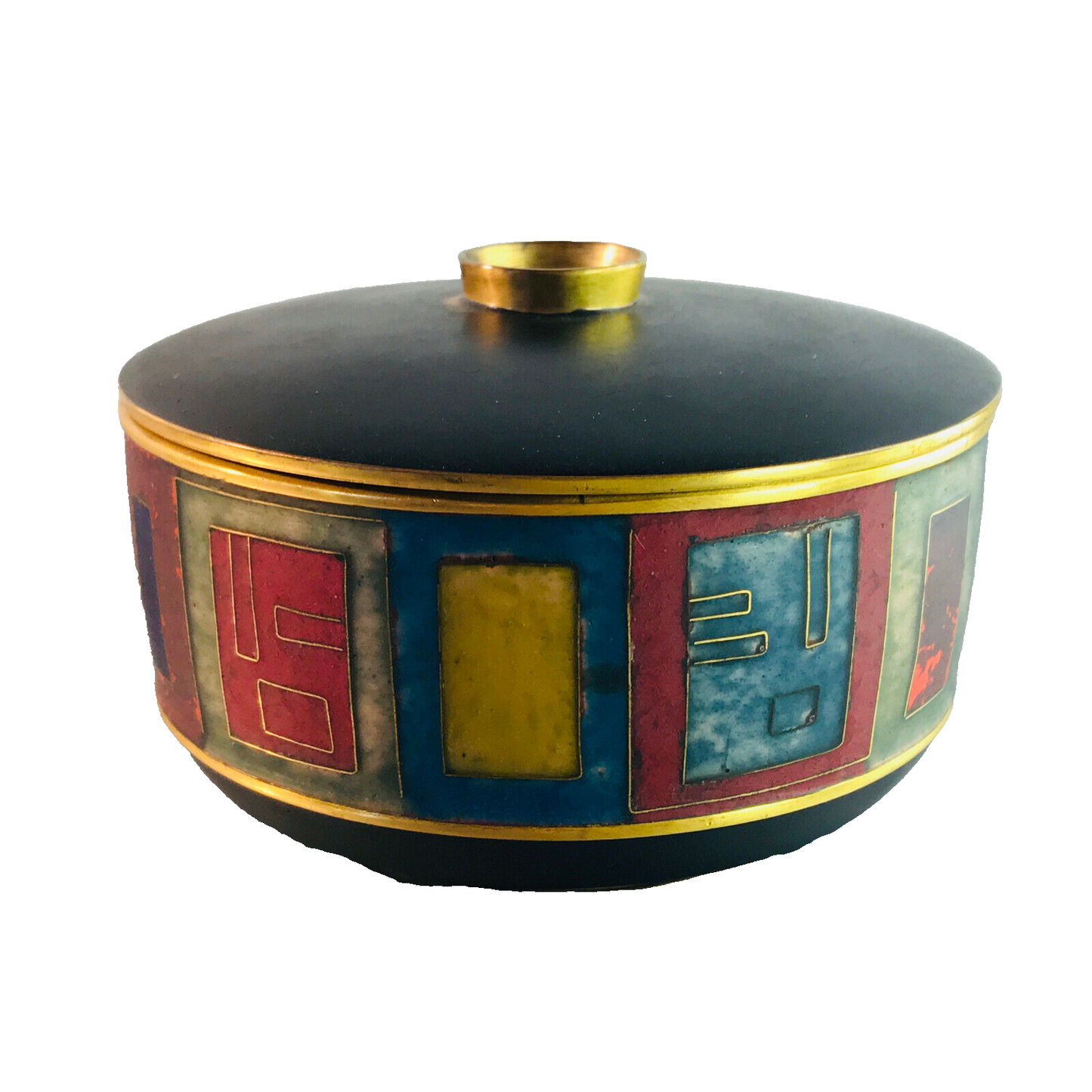 Käthe RUCKENBROD Deckeldose Dose Emaille 50er 60er Stegemaille Email 