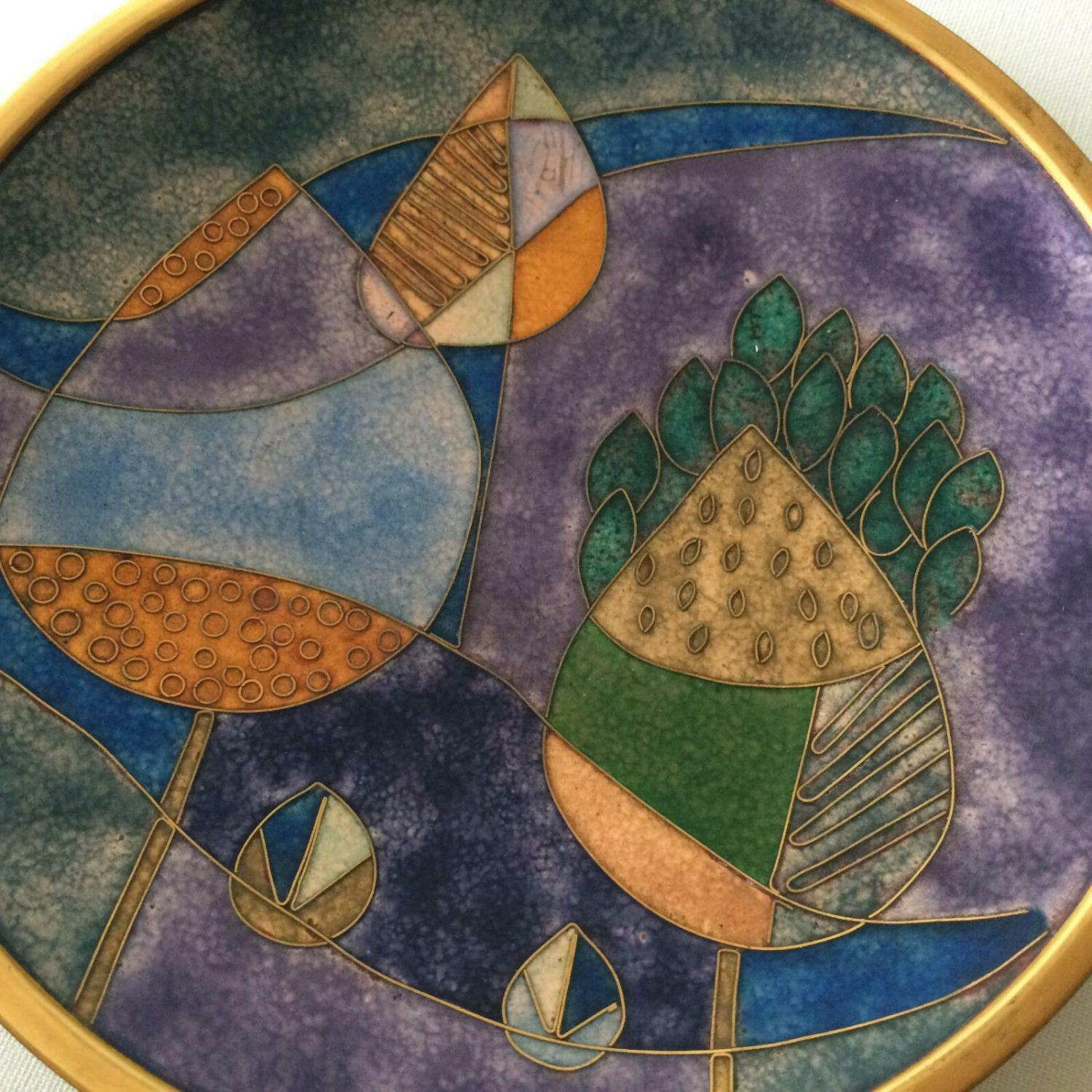 Käthe RUCKENBROD (sig.) Teller Emaille 50er 60er Stegemaille Cloisonne