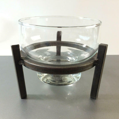 Kerzenhalter Glaseinsatz GUSSEISEN Eisen Halter 70er 60er Glas D 9,8 cm
