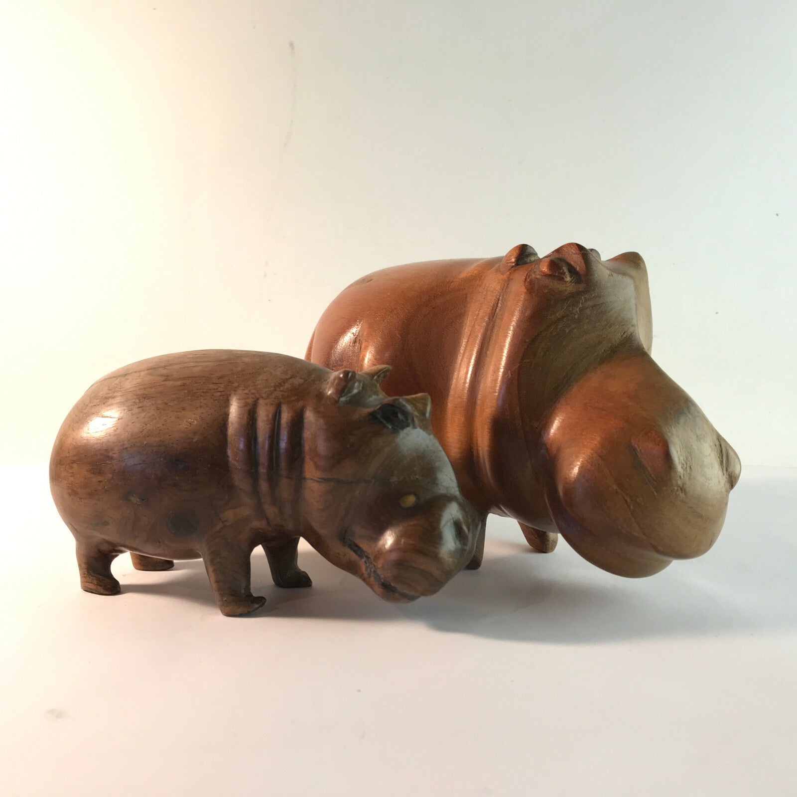 Nilpferd Mutter & Kind Flußpferd Figur Holz MID CENTURY 50er 60er