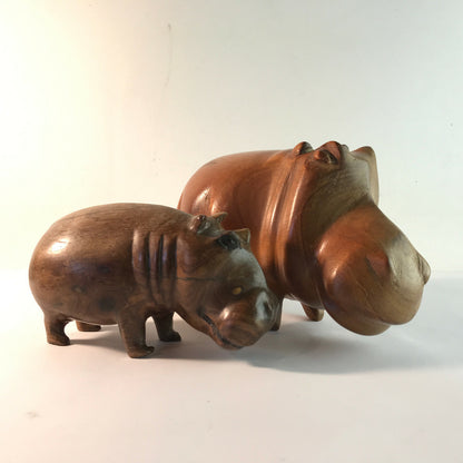 Nilpferd Mutter & Kind Flußpferd Figur Holz MID CENTURY 50er 60er