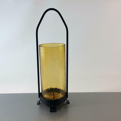 Kerzenhalter Windlicht 50er 60er Glas Kerzenständer Bernstein Eisen 30 cm