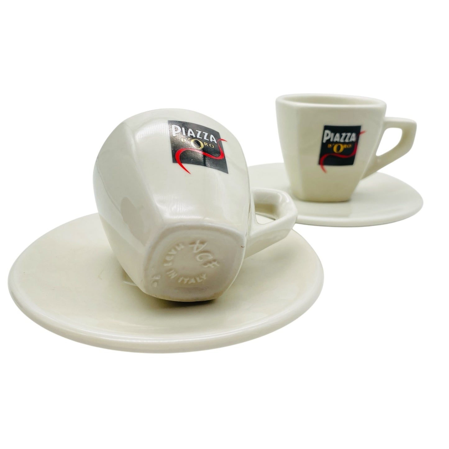 ACF Espressotassen 2er Set Tassen mit Untertassen Piazza D`Oro creme bedruckt