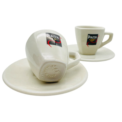 ACF Espressotassen 2er Set Tassen mit Untertassen Piazza D`Oro creme bedruckt