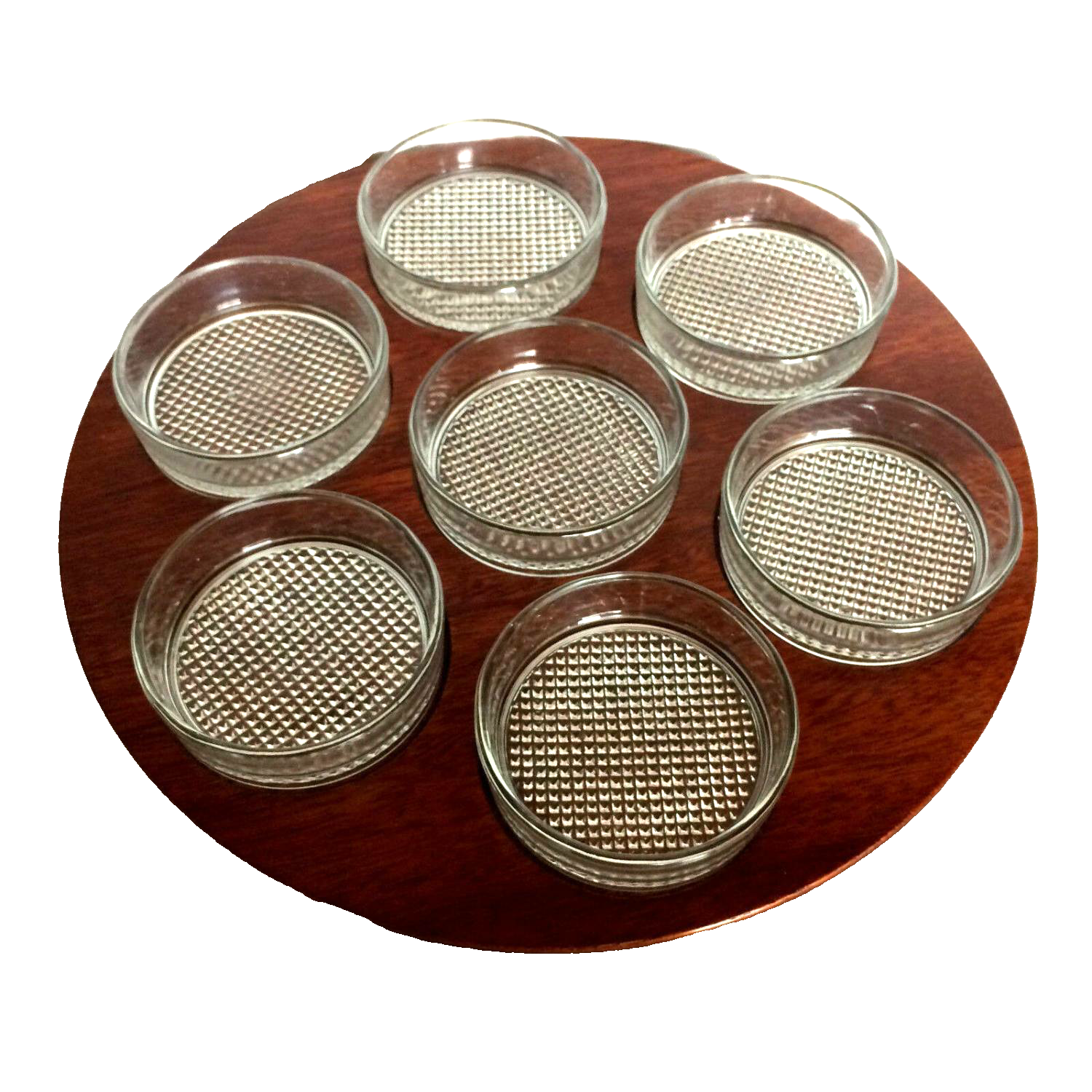 Rondell Drehscheibe Schale SCHÄLCHEN Glas MID CENTURY 50er 60er Holz 35cm