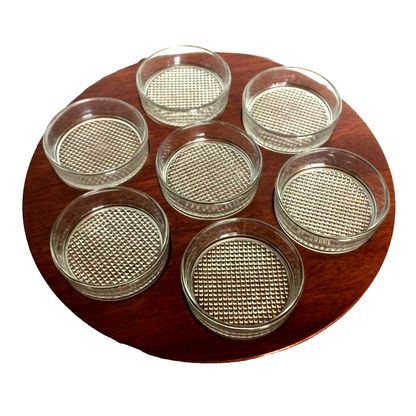 Rondell Drehscheibe Schale SCHÄLCHEN Glas MID CENTURY 50er 60er Holz 35cm