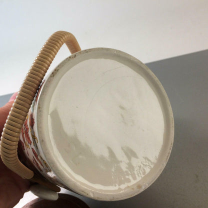 Dose Keramik Deckeldose mit Holzdeckel 12 cm Henkelgriff 50er 60er