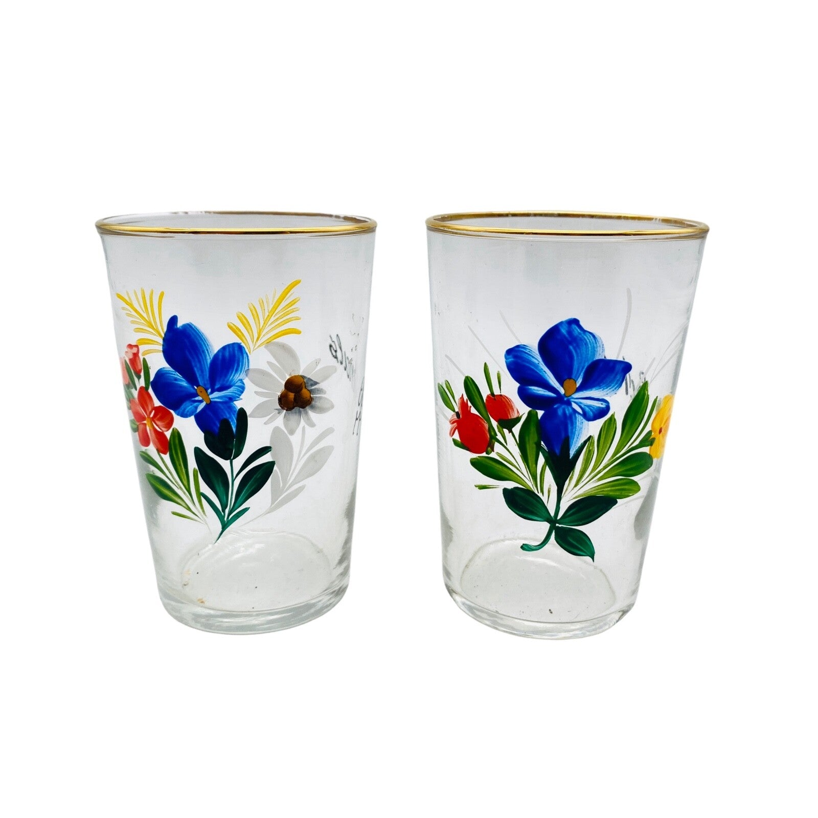 Vintage Schnapsgläser 50er 60er MID CENTURY Glas 8,5 cm bemalt Blumen Schnals