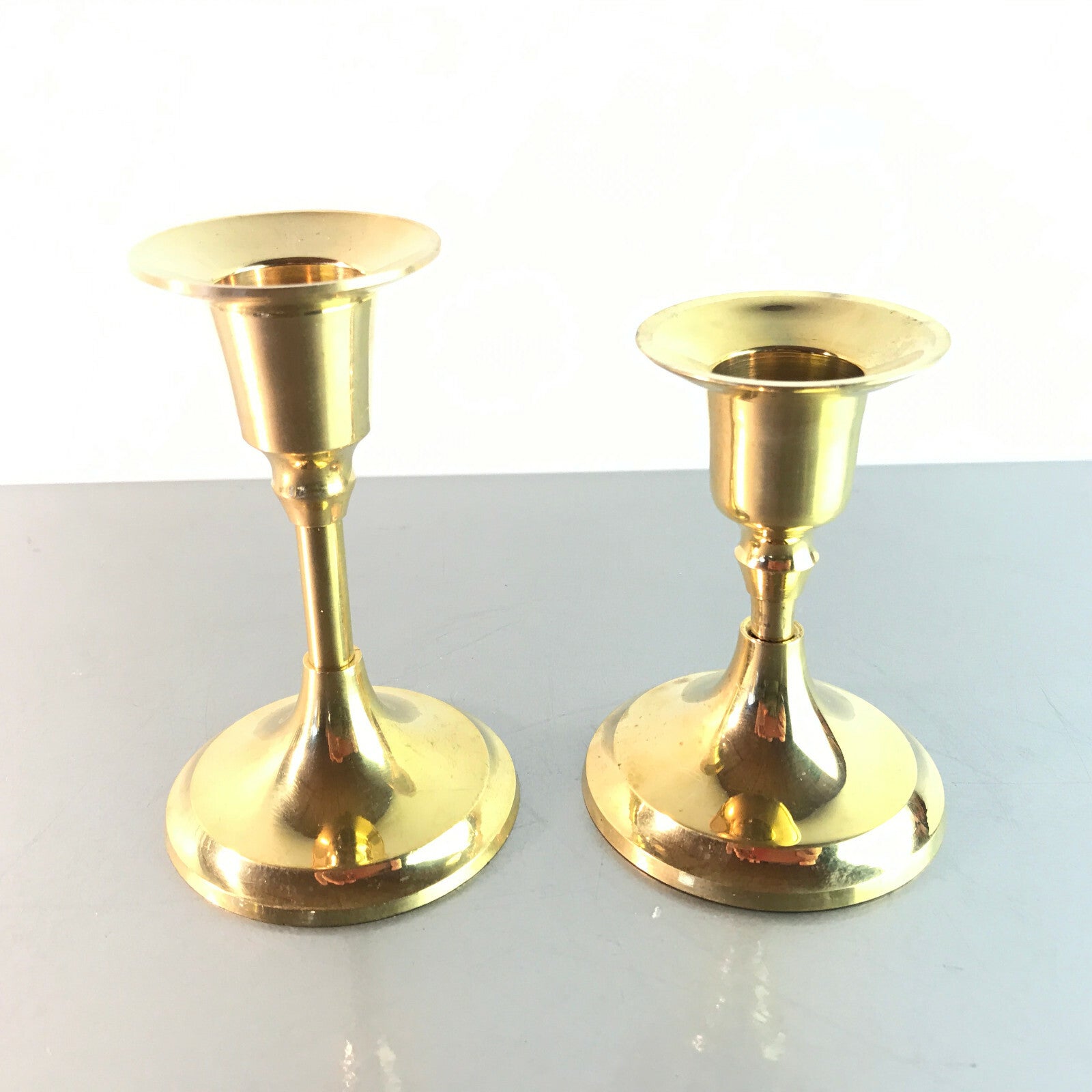 MESSING Kerzenhalter Kerzenständer 9 / 10,5 cm Haushaltskerzen  2er Set 