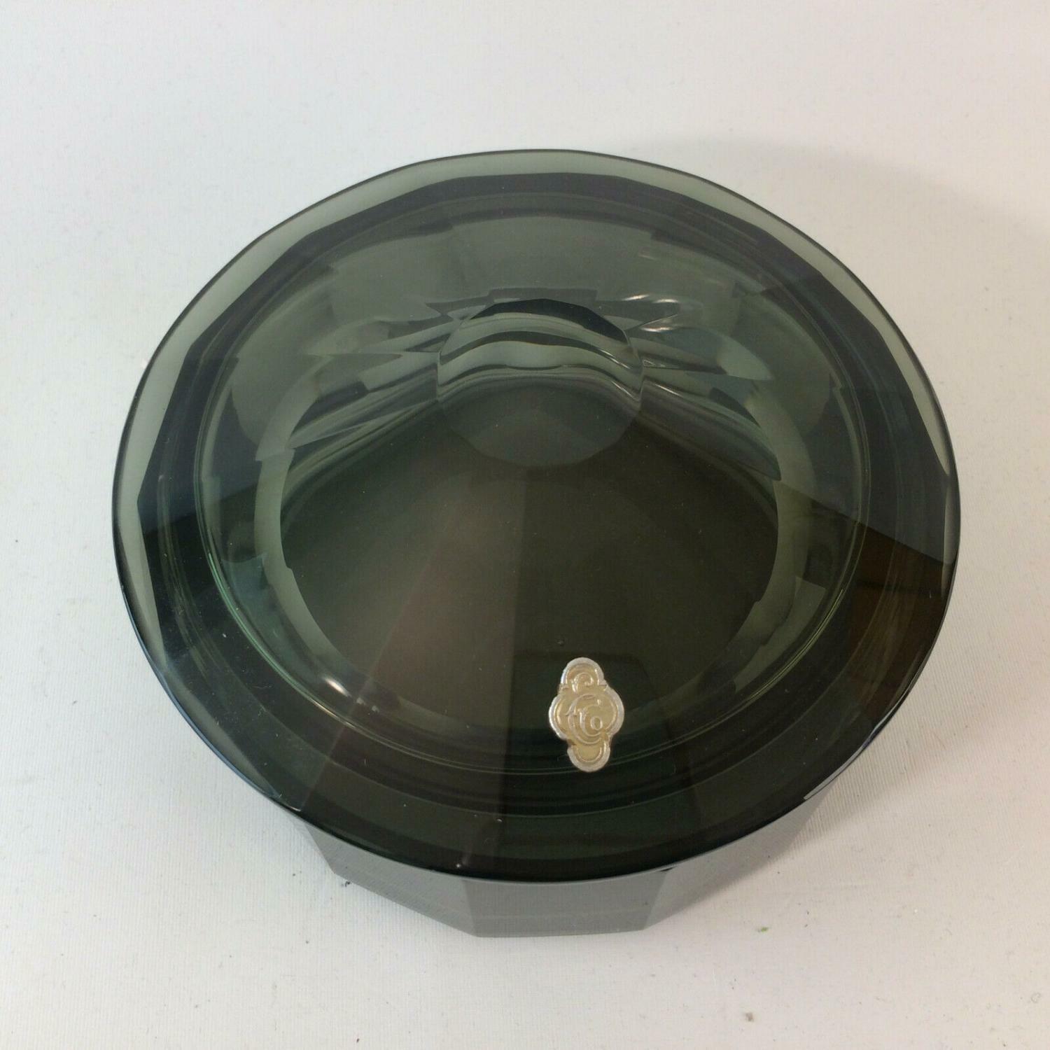 Art Déco Glasdose Dose gemarkt Rauchglas Facettenschliff 15,5 cm Böhmen