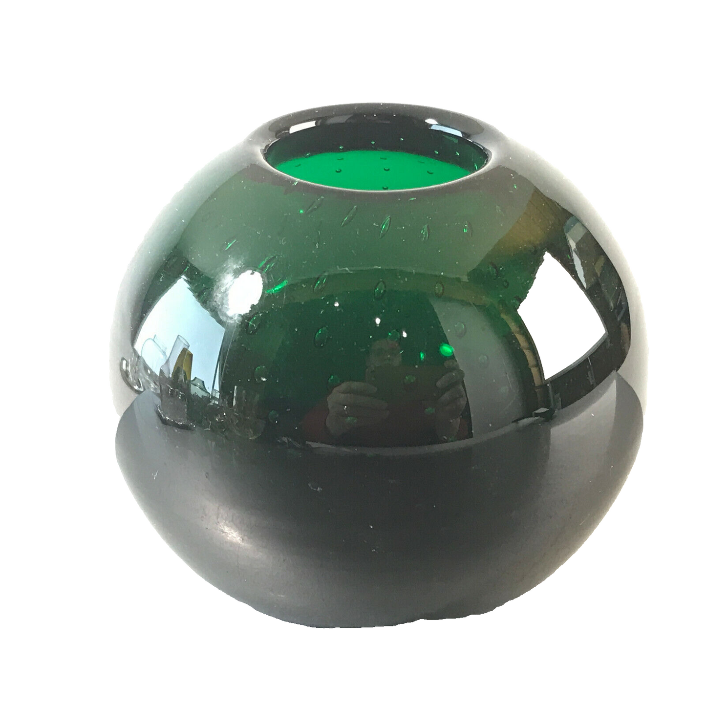 HIRSCHBERG Vase Lufteinschlüsse Blasen Glas 60er 70er H 9 cm grün