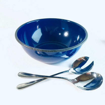 EMAILLE Schüssel D 20,5 cm Email blau Schale + Besteck WMF