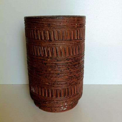 SPARA Keramik SCHARMOTTE braun VASE grün türkis 19,5 cm 50er 60er signiert