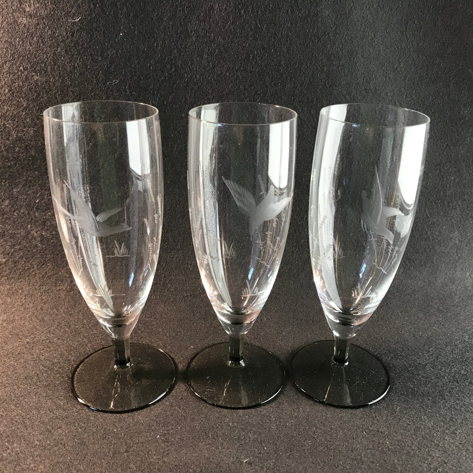 Vintage RAUCHGLAS 15,7 cm Sektgläser 3 er Gläser Trinkgläser Glas Schliff