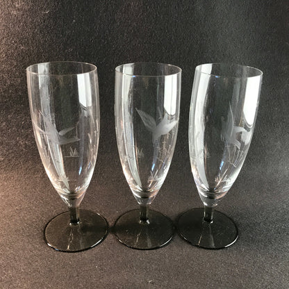 Vintage RAUCHGLAS 15,7 cm Sektgläser 3 er Gläser Trinkgläser Glas Schliff